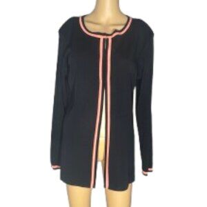 EUC Misook Black with Coral Trim Long Sleeve Cardigan Careerware Women's Small